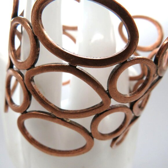 Brutalist Bracelet Copper Tone Geometric Links Statement Cuff - Picture 4 of 10